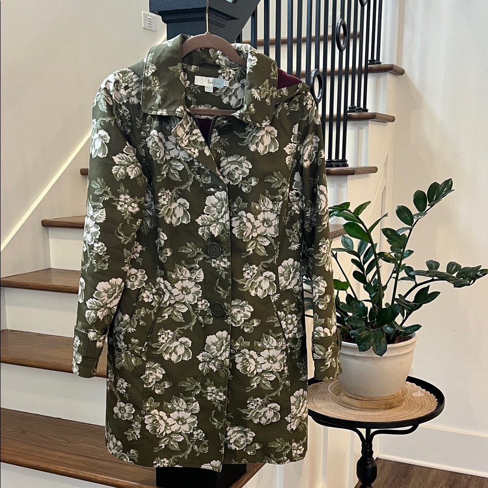 Boden Olive Floral Trench Coat